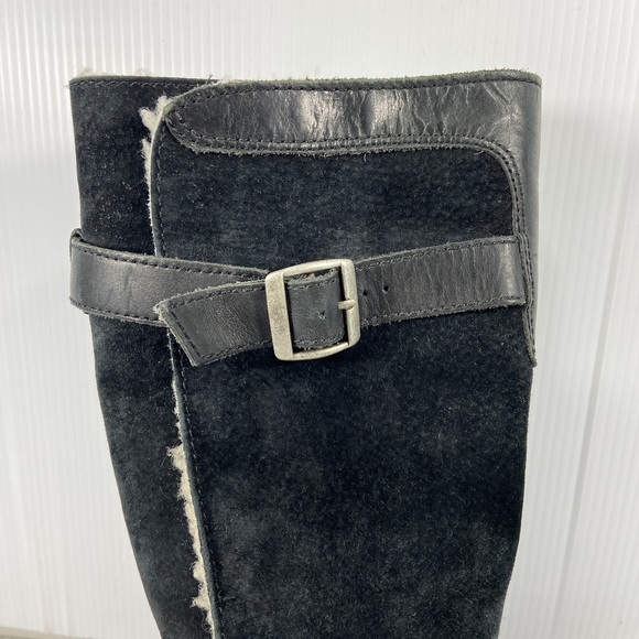 UGG Dunwich Knee High Tall Black Suede Leather Winter Riding Boot Womens Size 7 - Picture 3 of 16